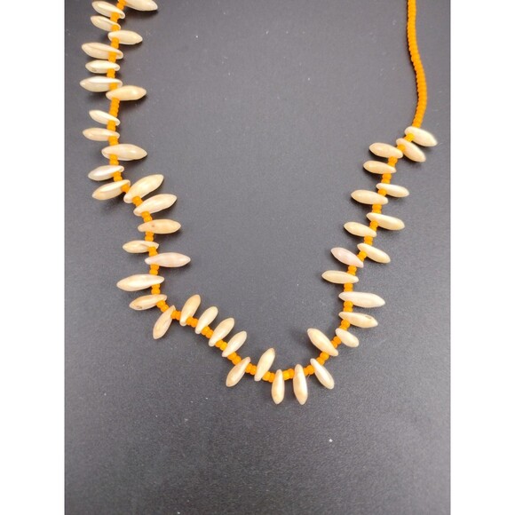 Vintage Beaded Cowrie Shell Necklace Handmade Lot of 2 Red Orange White - Picture 6 of 7